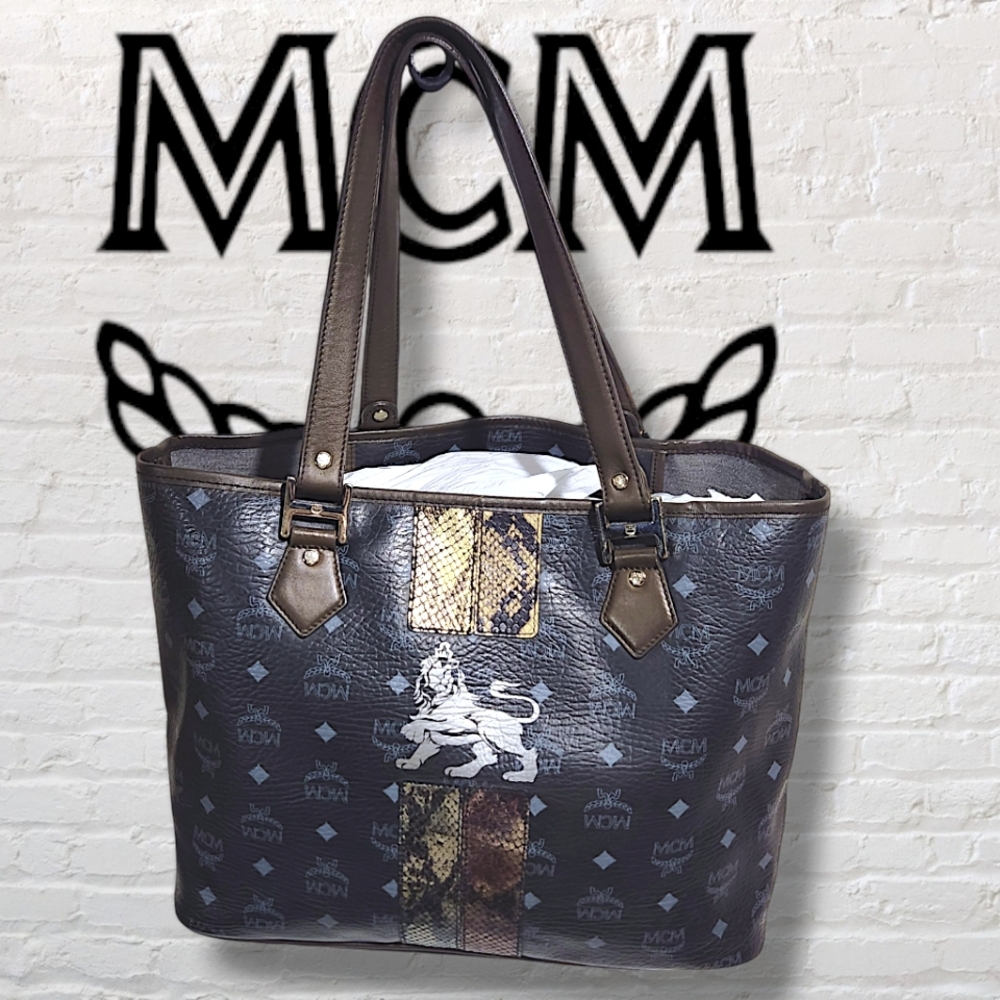 MCM-Large Black Leather Tote Bag